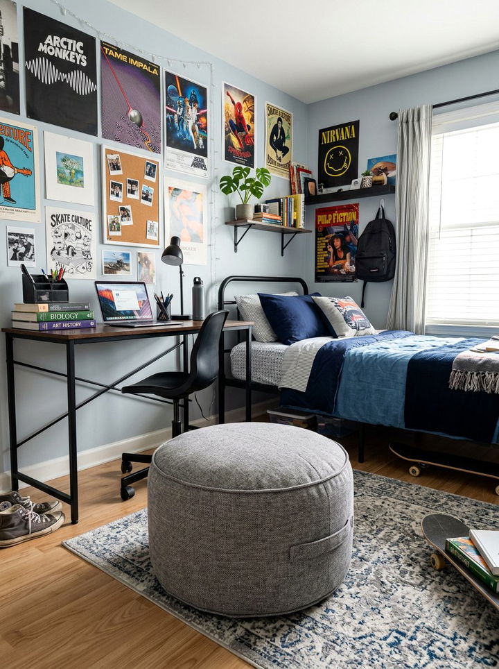 Gray fabric pouf - 30 bedroom poufs