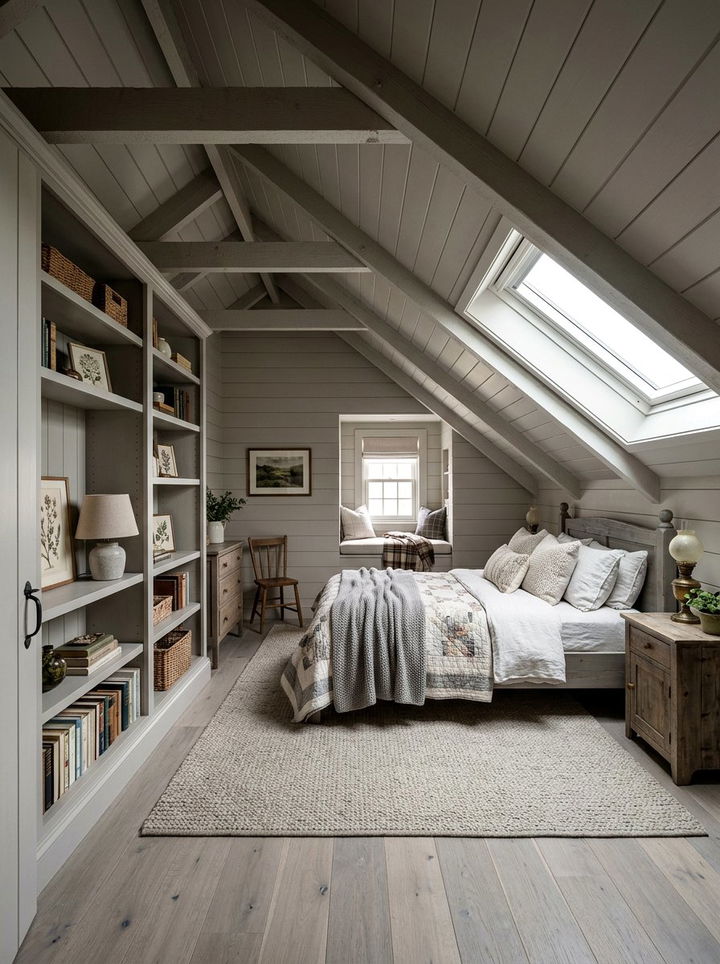Gray farmhouse attic bedroom - 30 farmhouse gray bedroom ideas