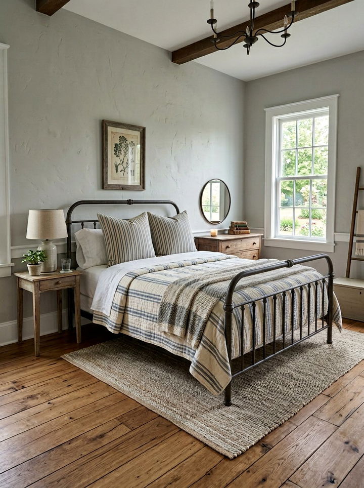 Gray iron bed farmhouse bedroom - 30 farmhouse gray bedroom ideas