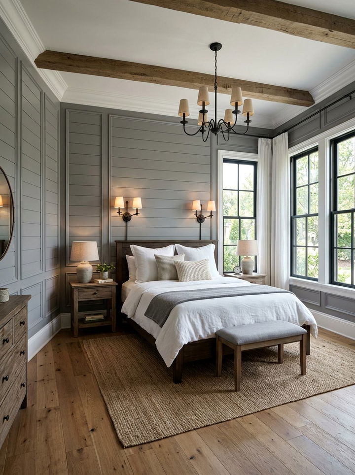 Gray paneling farmhouse bedroom - 30 farmhouse gray bedroom ideas