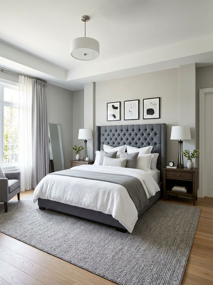 Gray tufted headboard bedroom - 30 traditional gray bedroom ideas