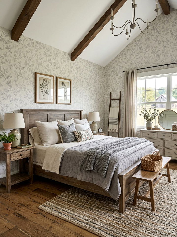 Gray wallpaper farmhouse bedroom - 30 farmhouse gray bedroom ideas