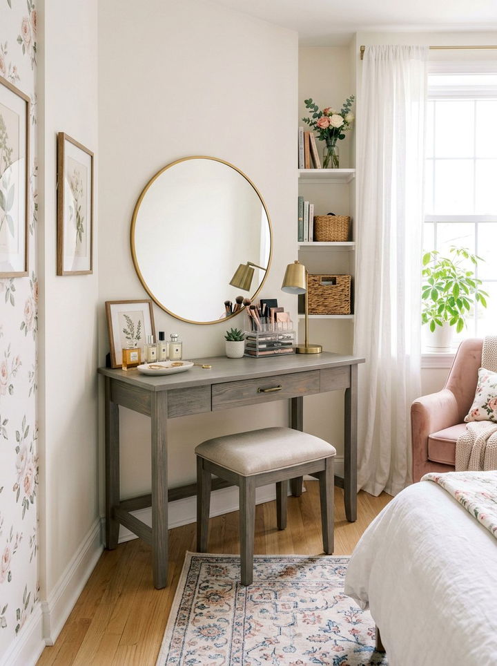 Gray wood vanity desk - 30 bedroom gray furniture ideas