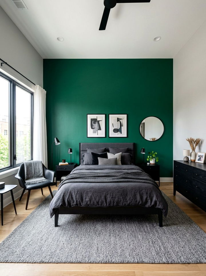 Green Accent Wall Gray Bedding - 30 emerald green accent wall bedroom