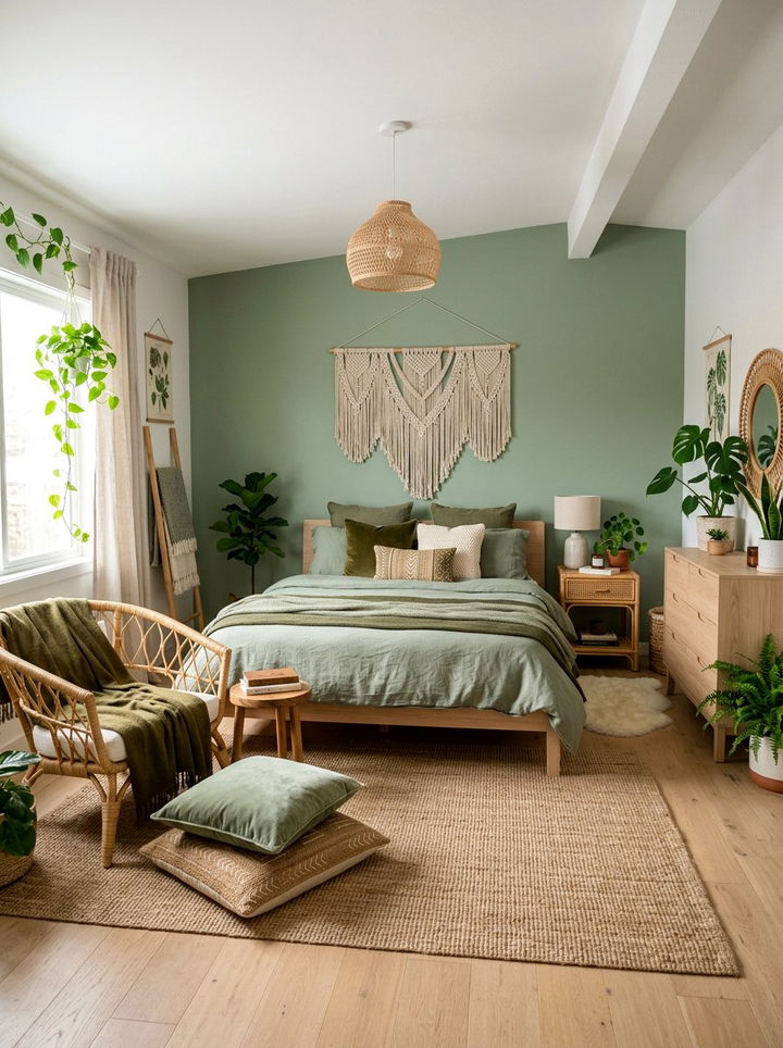 Green Boho Scandinavian Bedroom - 30 scandinavian green bedroom ideas