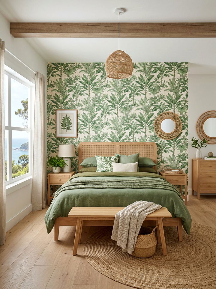 Green Botanical Coastal Bedroom - 30 coastal green bedroom ideas