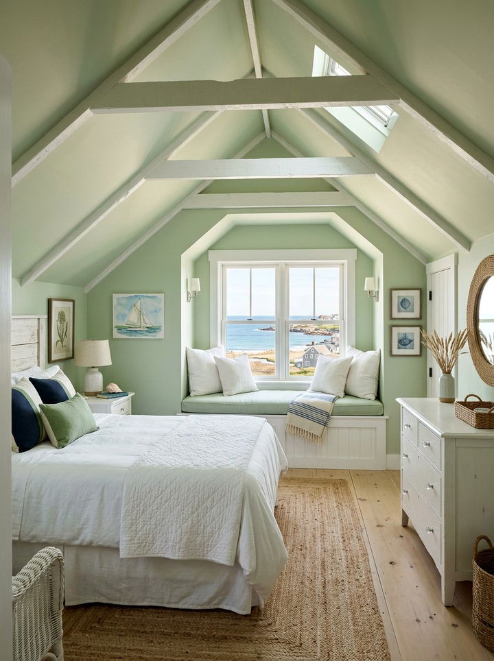 Green Coastal Attic Bedroom - 30 coastal green bedroom ideas
