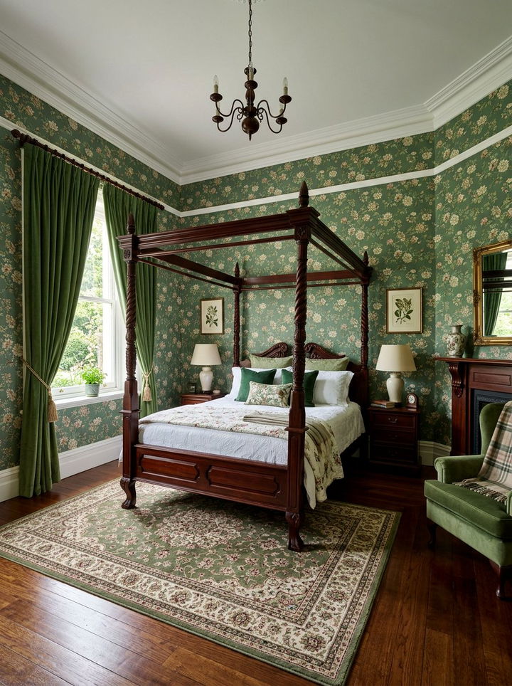 Green Floral Traditional Bedroom - 30 green bedroom ideas