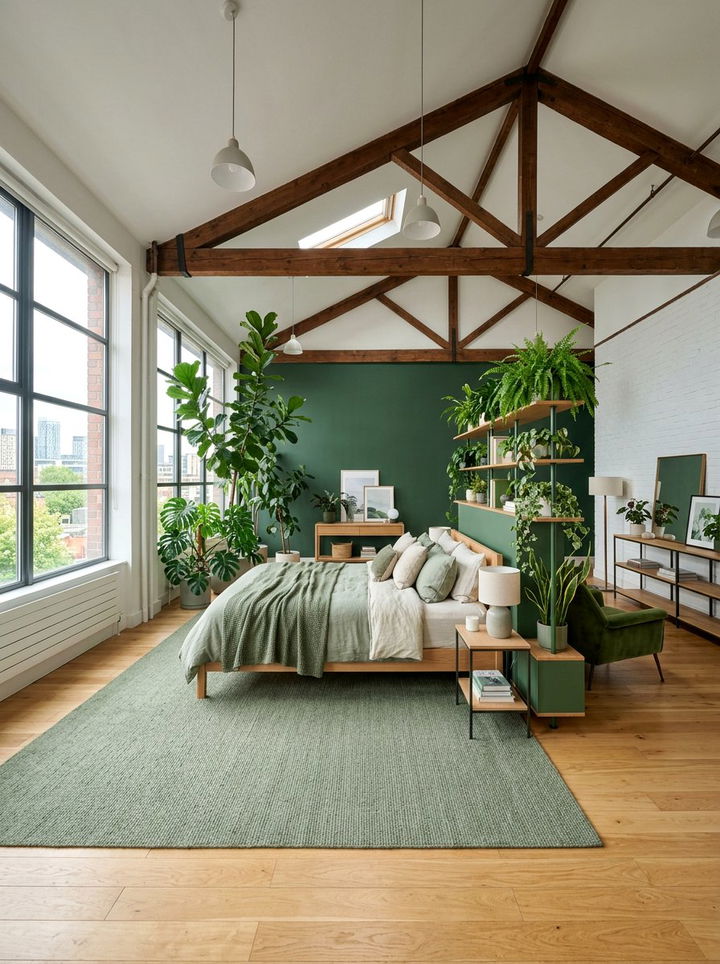 Green Loft Scandinavian Bedroom - 30 scandinavian green bedroom ideas