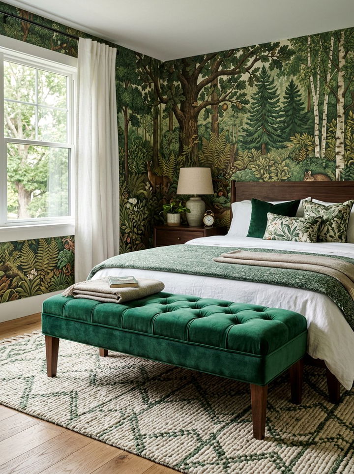 Green Velvet Bench - 30 bedroom upholstered benches