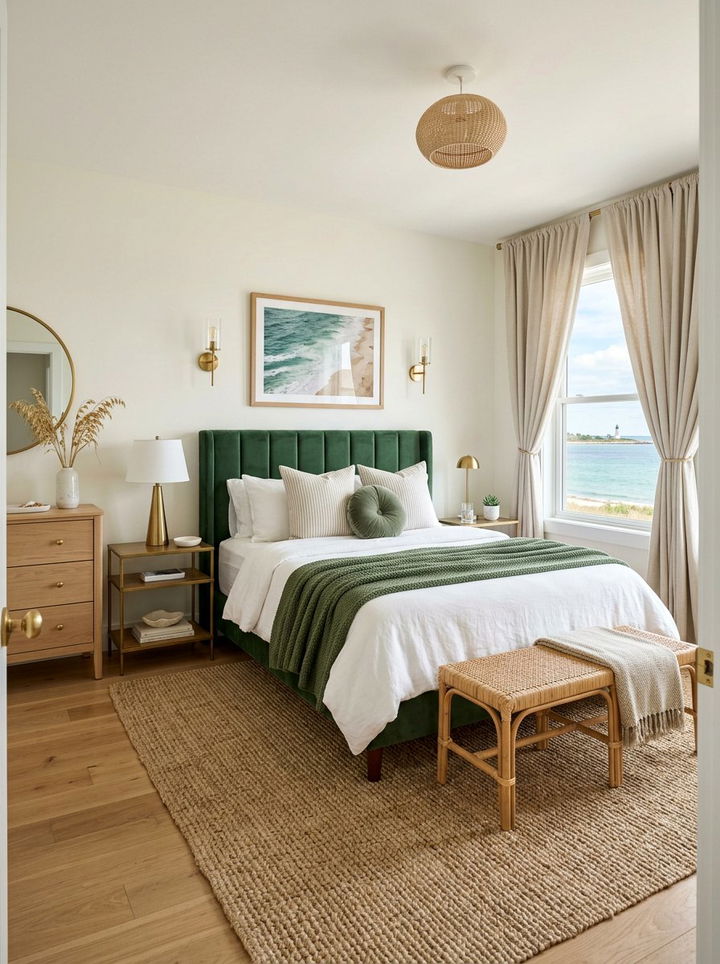 Green Velvet Coastal Bedroom - 30 coastal green bedroom ideas