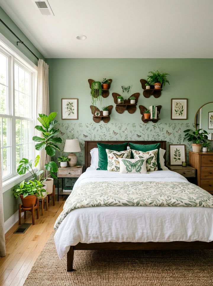 Green butterfly botanical bedroom - 30 butterfly bedroom ideas