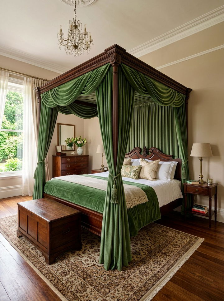 Green canopy bed - 30 traditional green bedroom ideas