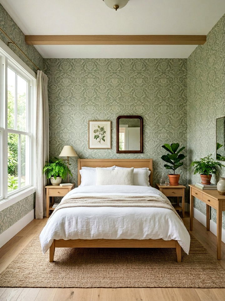 Green damask wallpaper - 30 bedroom damask wallpapers