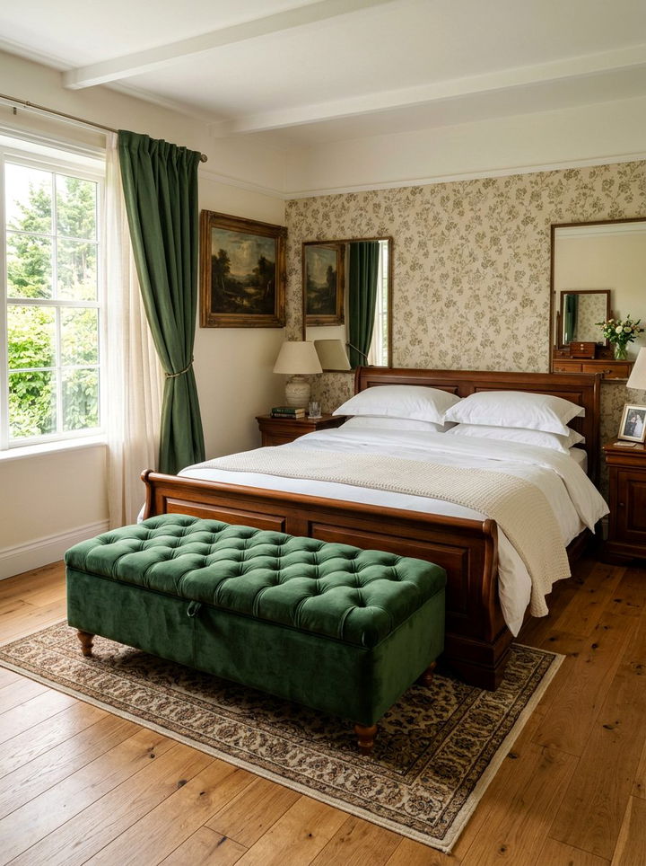 Green quilted ottoman - 30 quilted bedroom ideas