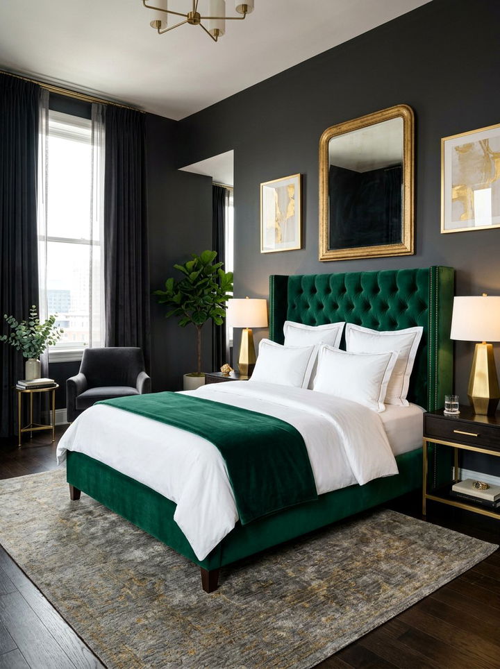 Green velvet wingback bed - 30 bedroom bed frames