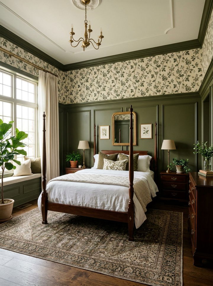 Green wainscoting bedroom - 30 botanical green bedroom ideas