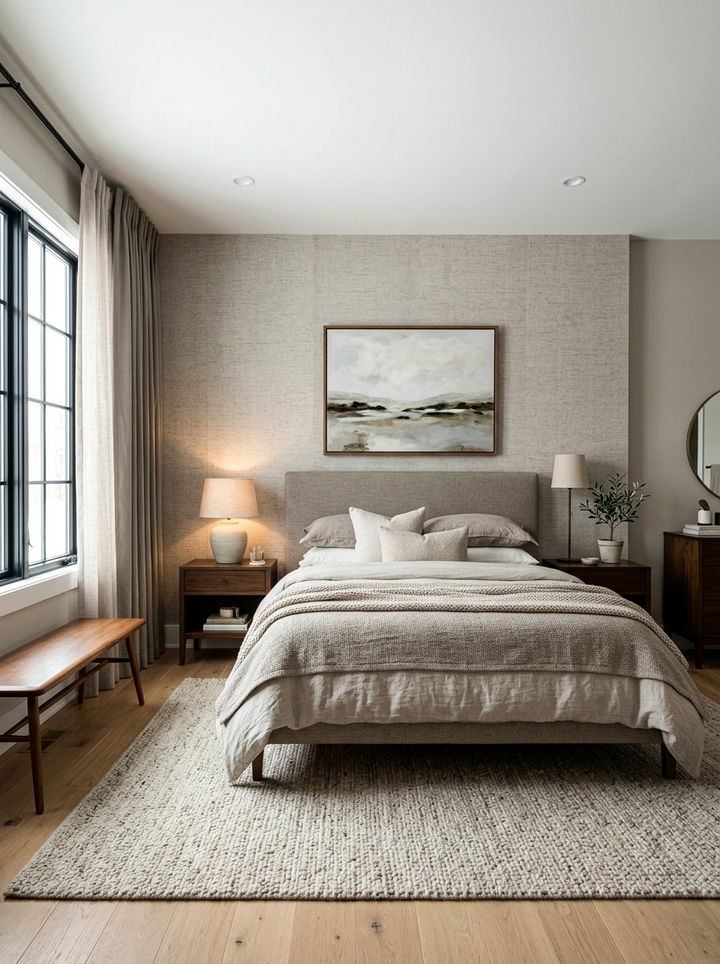 Greige Textured Wallpaper Bedroom Wall - 30 greige bedroom ideas