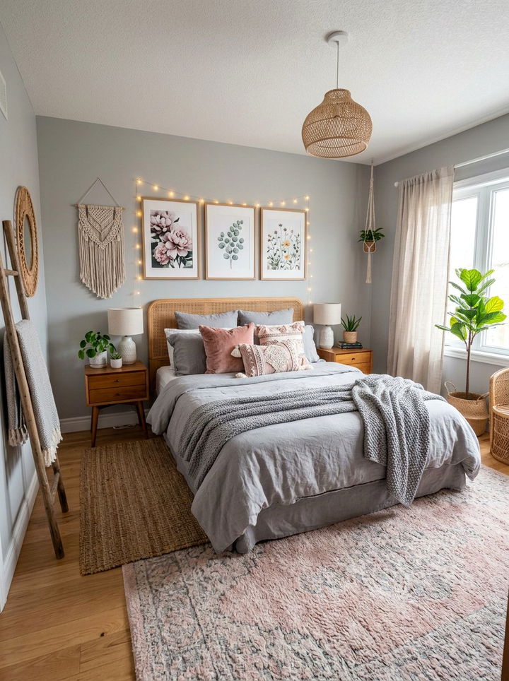 Grey And Blush Pink Boho Bedroom - 30 bohemian grey bedroom ideas