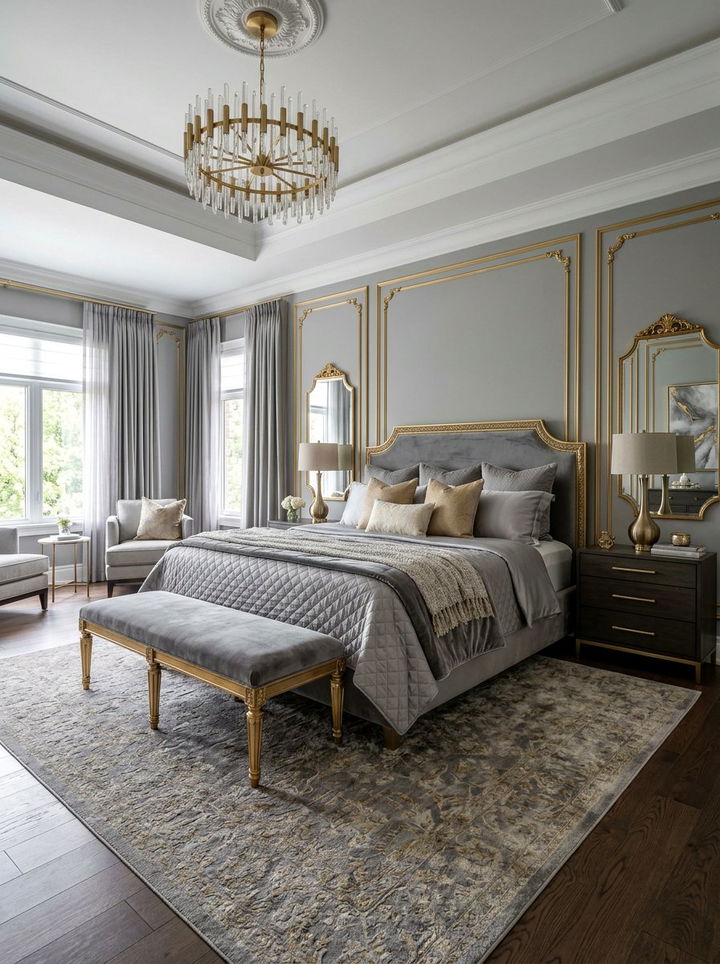 Grey And Gold Master Suite - 30 grey bedroom design ideas
