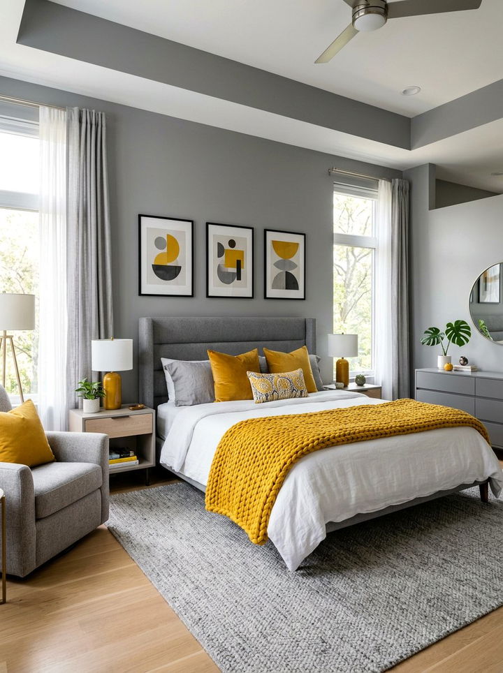 Grey And Mustard Yellow Bedroom - 30 grey bedroom decor ideas