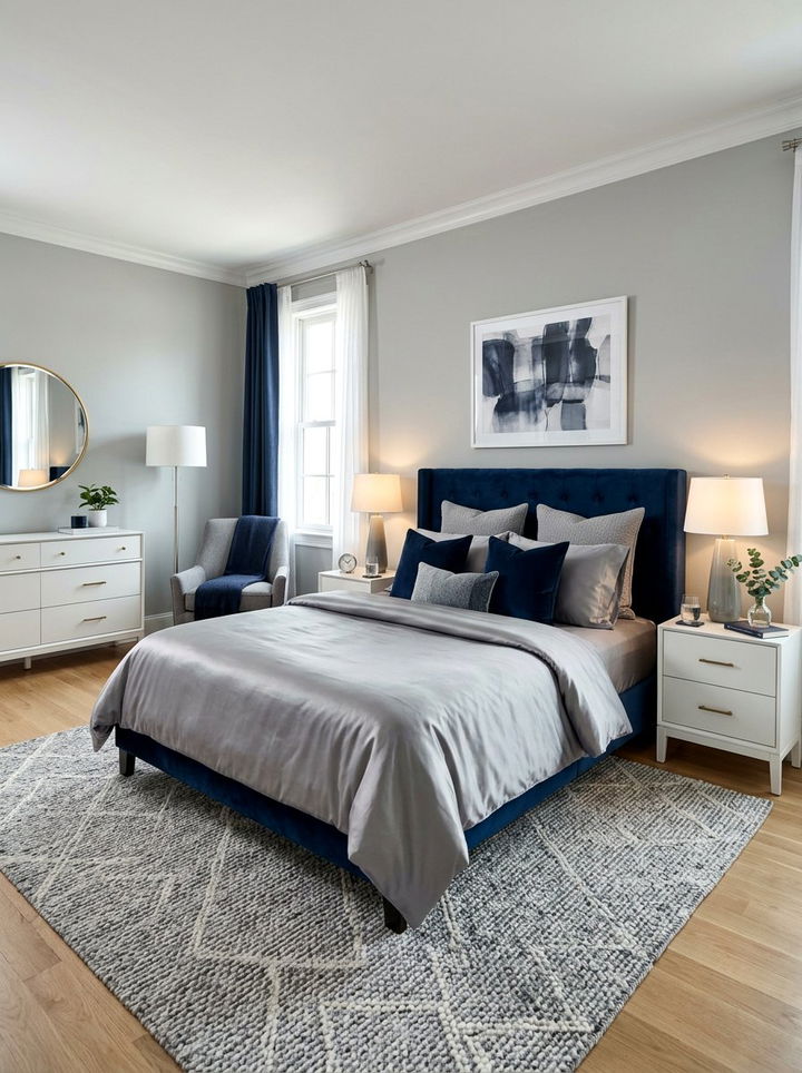 Grey And Navy Bedroom - 30 grey bedroom ideas