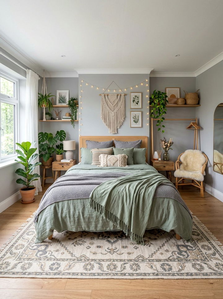 Grey And Sage Green Boho Bedroom - 30 bohemian grey bedroom ideas