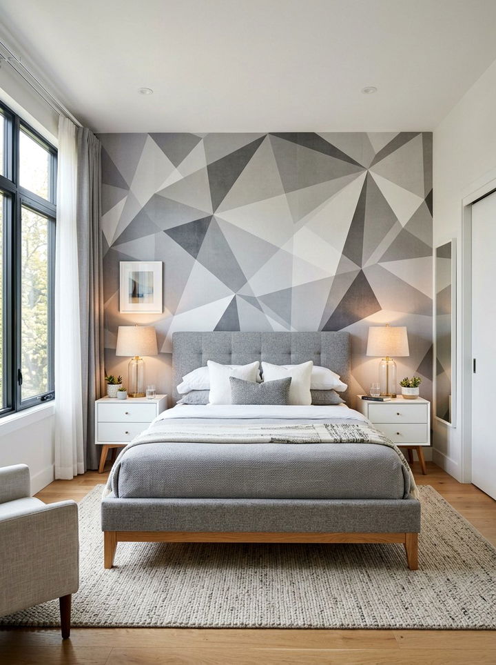 Grey And White Geometric Wall - 30 bedroom geometric wall designs