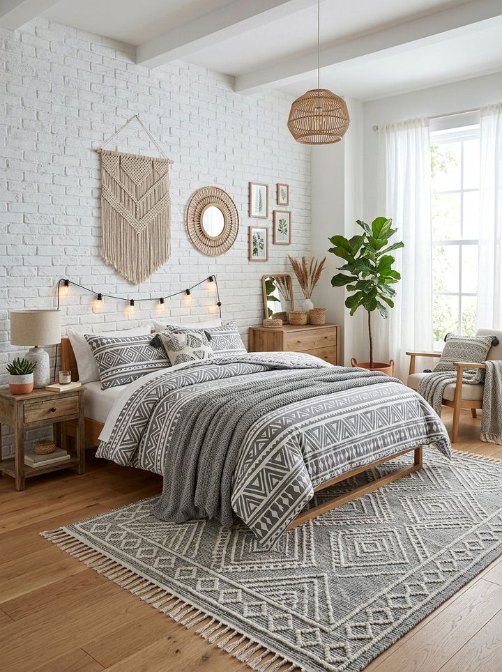 Grey And White Patterned Boho Bedroom - 30 bohemian grey bedroom ideas