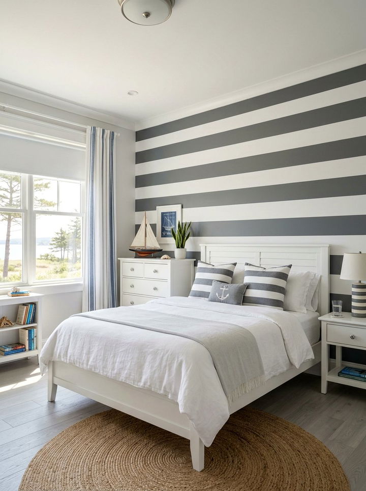Grey And White Striped Bedroom - 30 coastal grey bedroom ideas