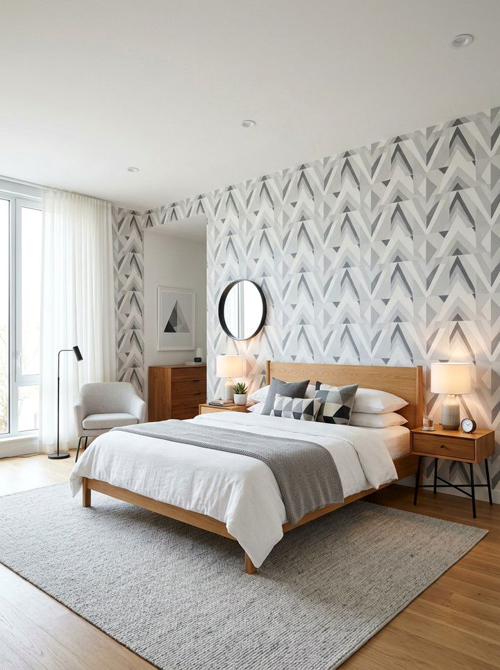 Grey And White Triangle Wallpaper - 30 bedroom geometric wallpapers