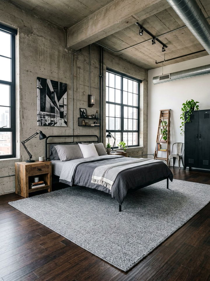 Grey Area Rug - 30 industrial bedroom ideas