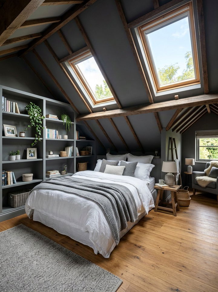 Grey Attic Bedroom - 30 scandinavian grey bedroom ideas