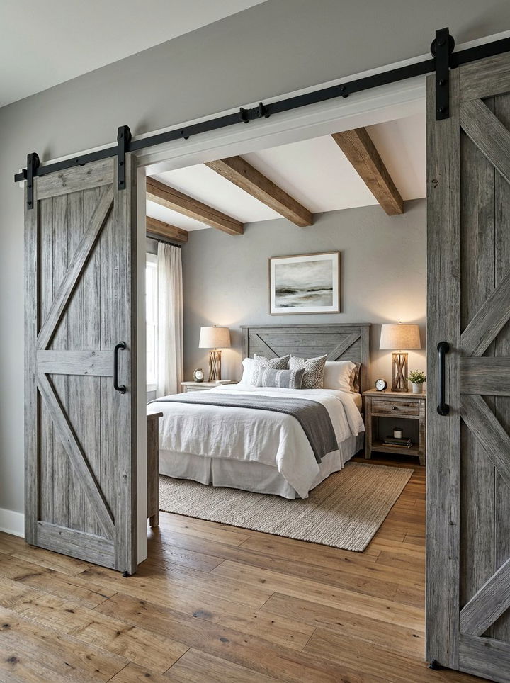 Grey Barn Door Bedroom - 30 farmhouse grey bedroom ideas