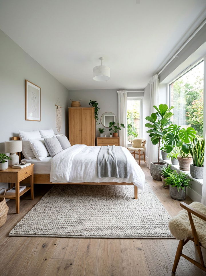 Grey Bedroom Greenery - 30 scandinavian grey bedroom ideas