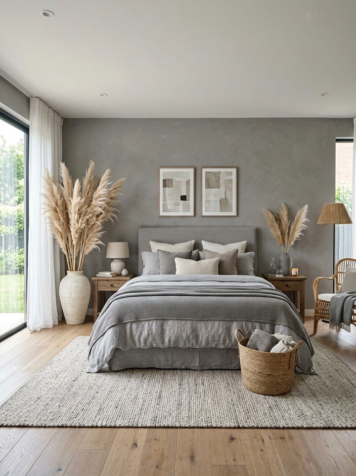 Grey Bedroom With Pampas Grass - 30 bohemian grey bedroom ideas
