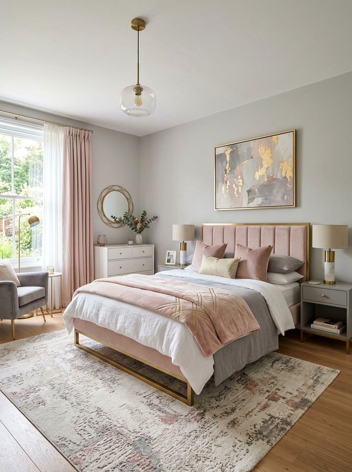 Grey Blush Gold Bedroom - 30 blush and gold bedroom ideas