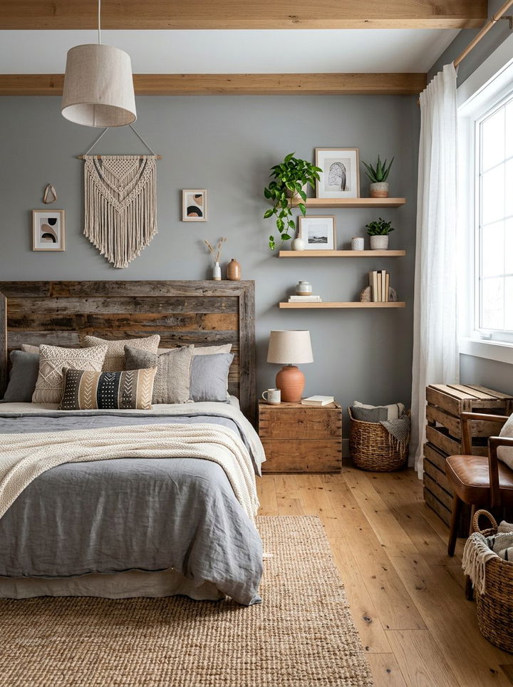 Grey Bohemian Bedroom With Wood Accents - 30 bohemian grey bedroom ideas