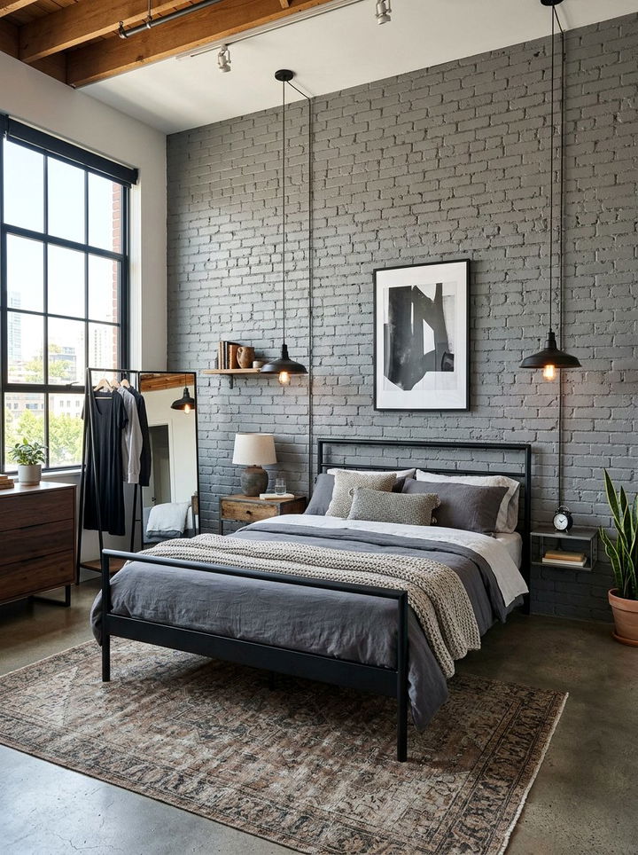 Grey Brick Wall Bedroom - 30 modern grey bedroom ideas