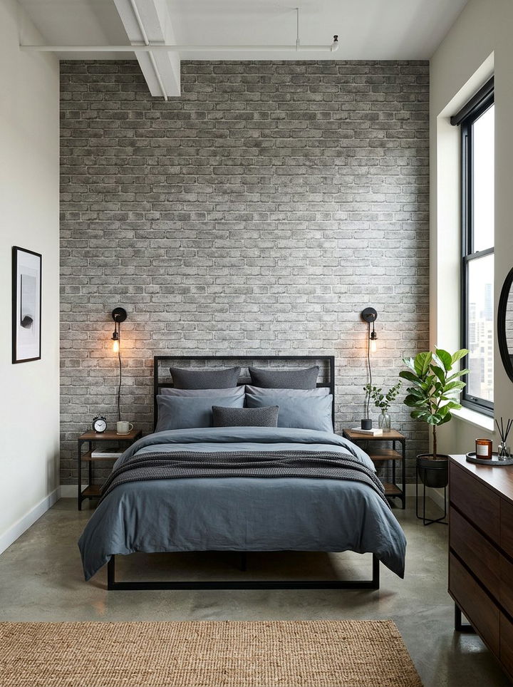 Grey Brick Wallpaper Bedroom - 30 industrial grey bedroom ideas