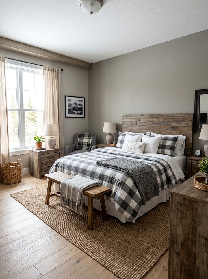 Grey Buffalo Check Bedroom - 30 farmhouse grey bedroom ideas