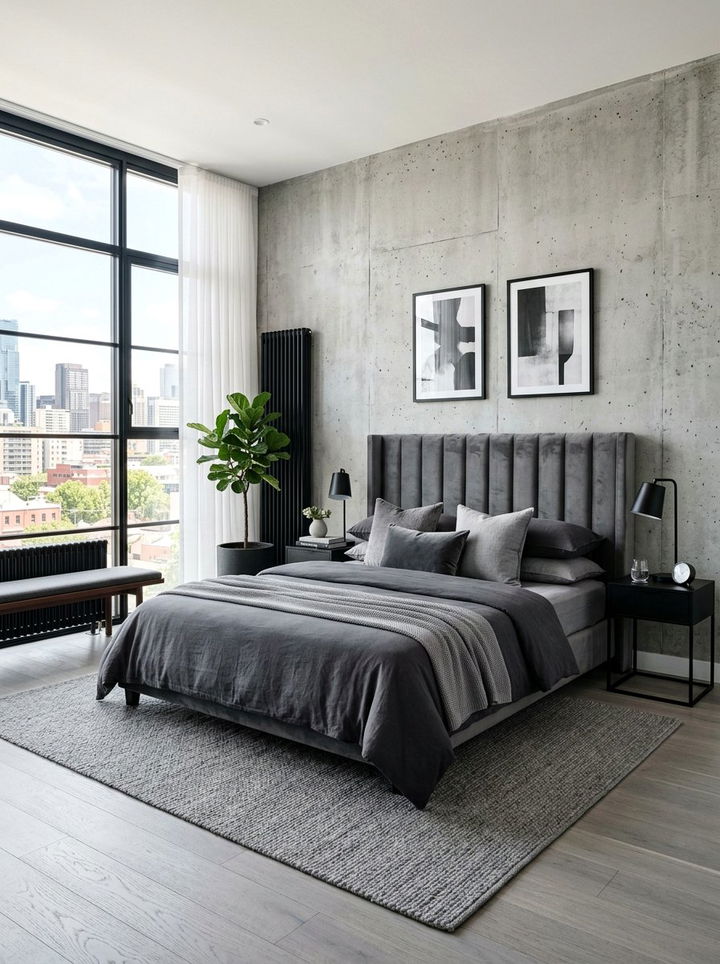 Grey Channel Tufted Velvet Headboard - 30 bedroom velvet headboards