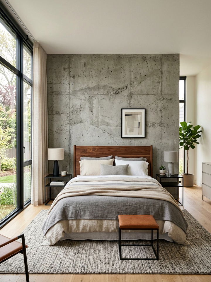 Grey Concrete Bedroom Wall - 30 polished concrete bedroom ideas