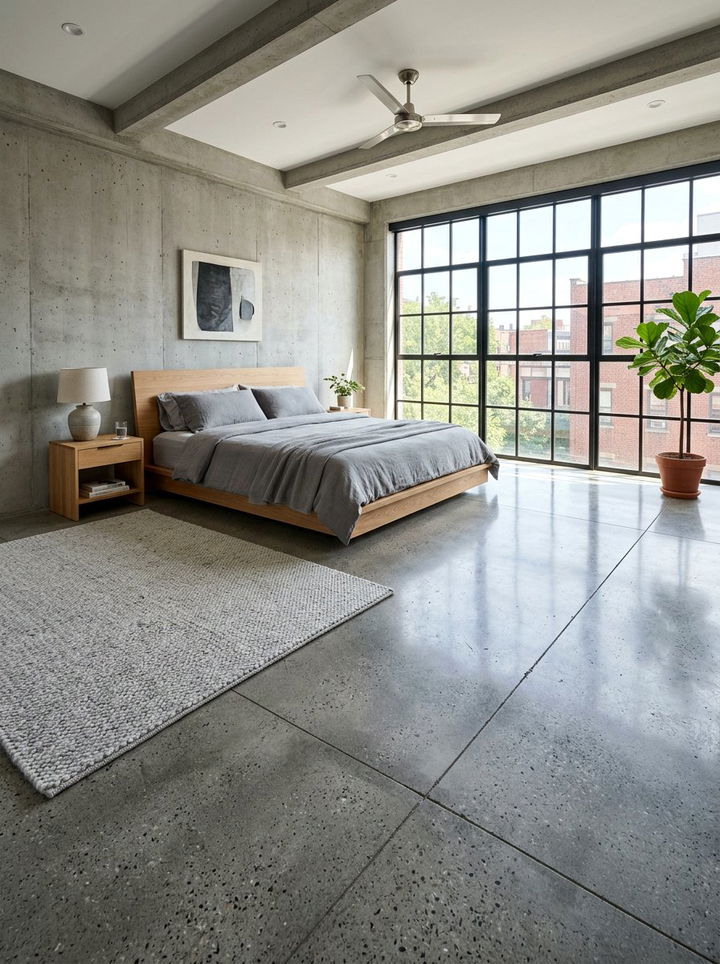 Grey Concrete Floor Bedroom - 30 industrial grey bedroom ideas