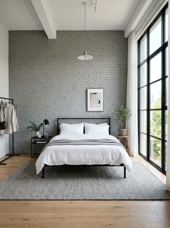 Grey Exposed Brick Bedroom - 30 grey bedroom ideas