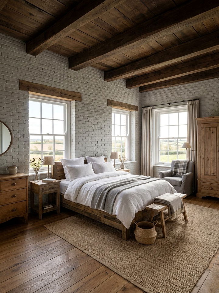 Grey Exposed Brick Farmhouse Bedroom - 30 farmhouse grey bedroom ideas