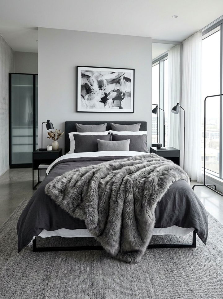 Grey Faux Fur Throw Blanket - 30 faux fur bedroom ideas