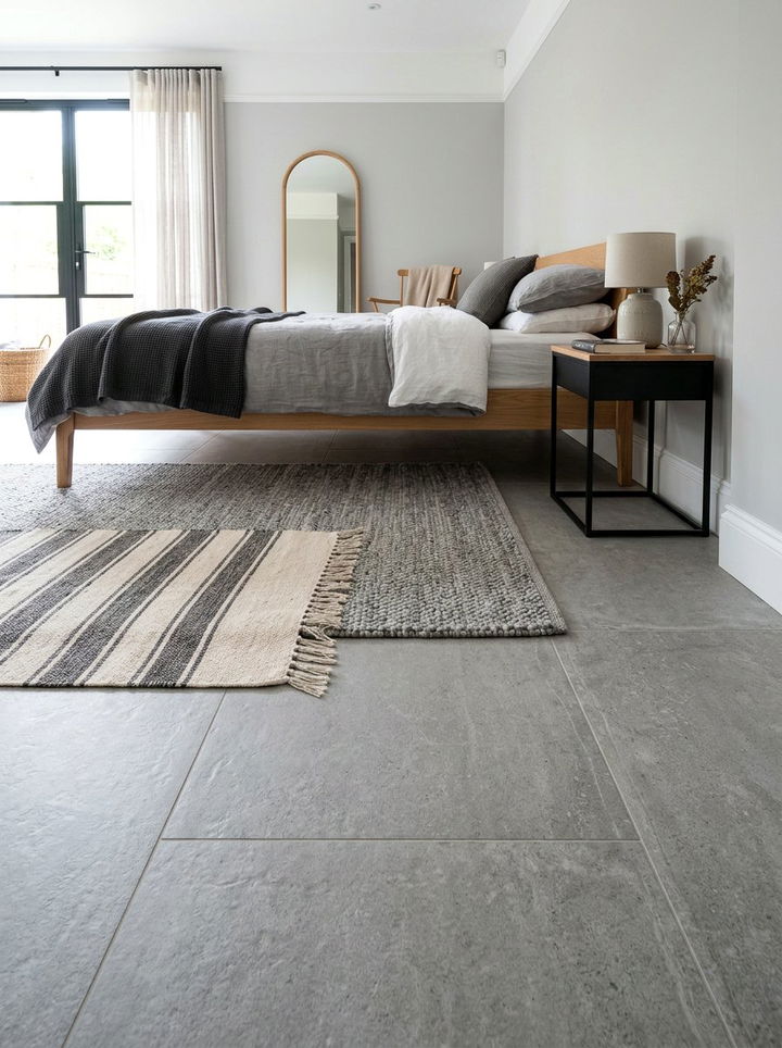 Grey Floor Tiles - 30 scandinavian grey bedroom ideas