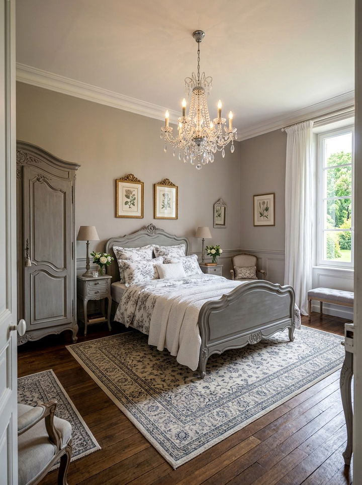 Grey French country bed - 30 traditional grey bedroom ideas