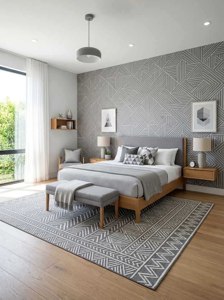 Grey Geometric Pattern Bedroom - 30 modern grey bedroom ideas